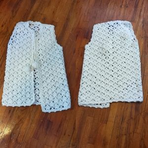 Vintage white crochet knitted long vest